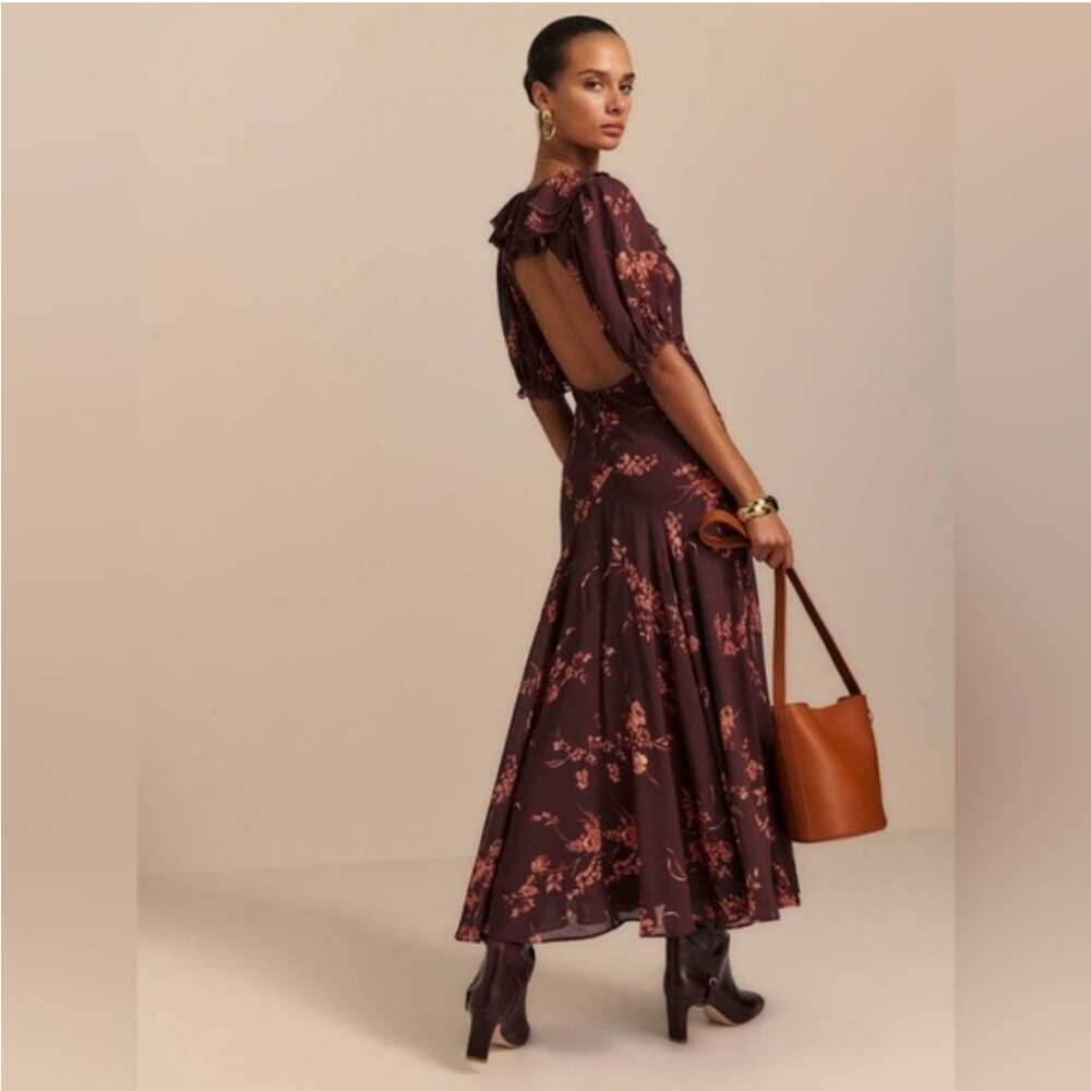 New Reformation Women Floral Brown Maxi Dress Size 4 - Picture 1 of 4